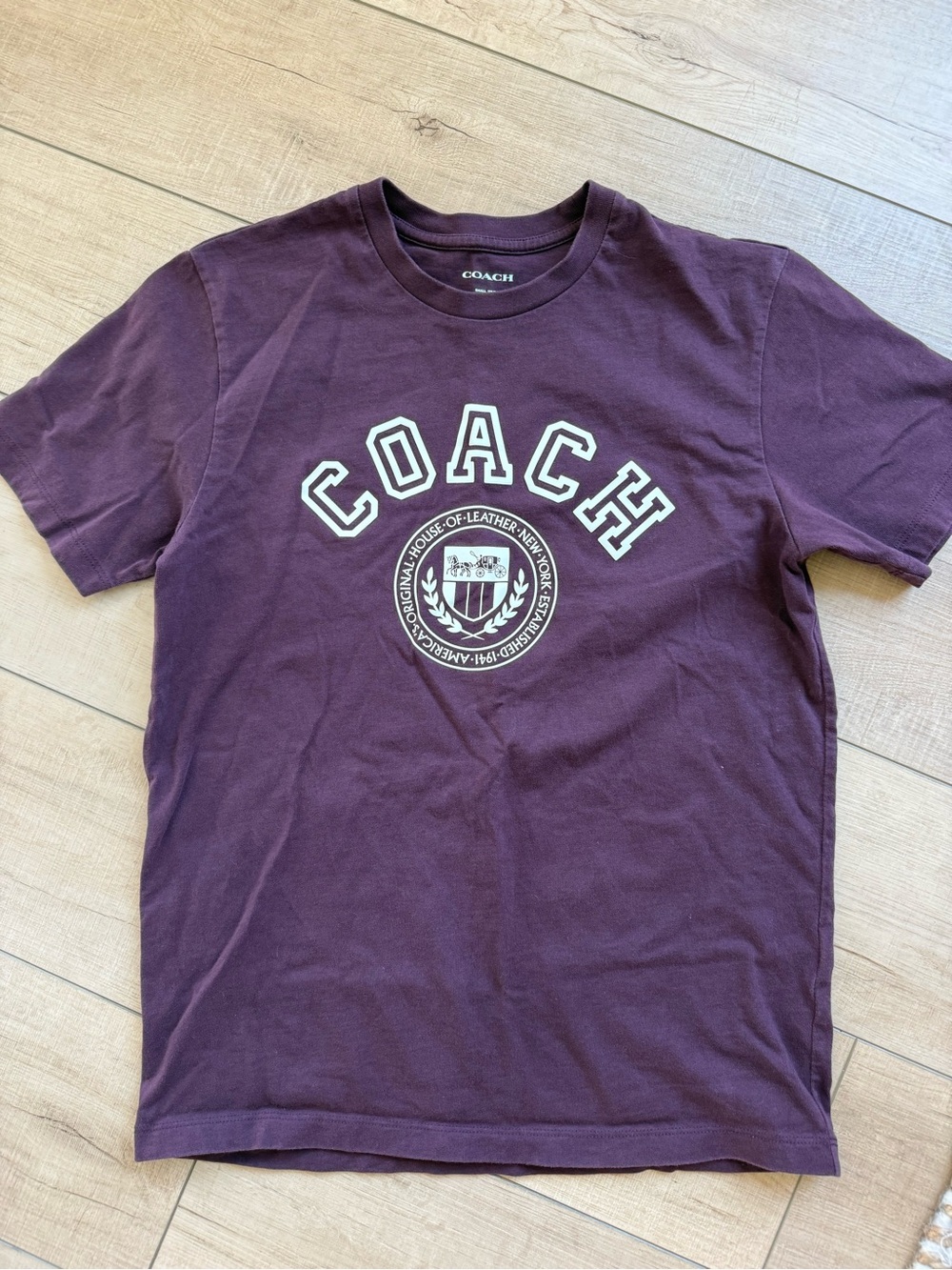 EUC Coach Short-Sleeve Crewneck Tee in Plum with Crest Logo, small